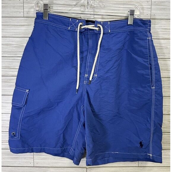Polo Ralph Lauren Marine Blue Swimsuit Trunks With Liner Sz Med Elastic Waist‎ - Picture 1 of 9